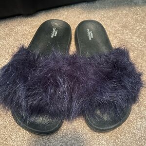 Urban Outfitters Fuzzy Black Slippers